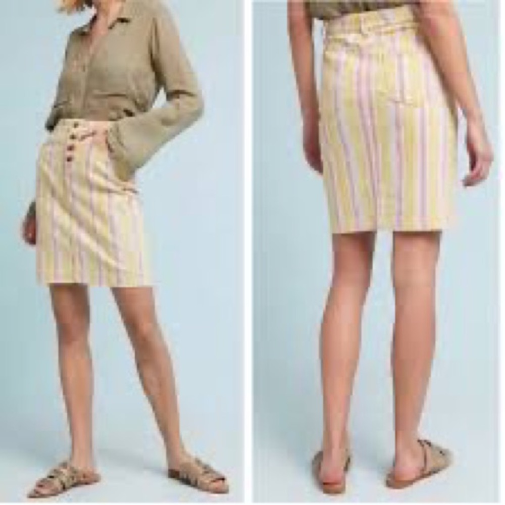 Anthropologie Maeve Denim Rainbow Striped Pencil Skirt Sz 8